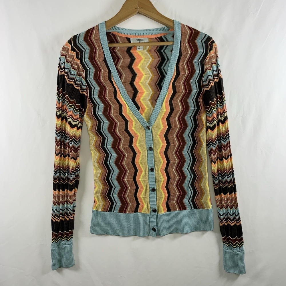 Missoni for Target Multicolor Zigzag Knit Cardigan Sweater Small Button V-Neck